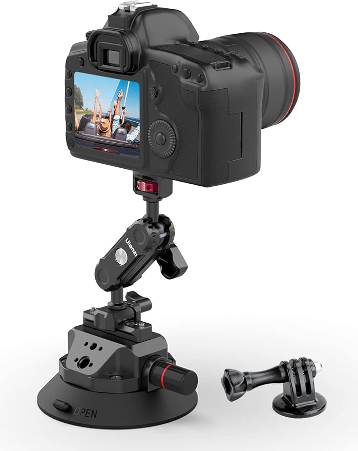 Ulanzi SC-02 Heavy-Duty Suction Cup Mount for Camera/Accessory (4.5"), Pump-actived Vacuum Camera Suction Cup Mount for Action Cameras w Quick Release NATO Magic Arm Car Boat Windshield Window Mount