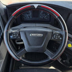 18-Inch Genuine Leather Steering Wheel Cover for Semi Trucks – Black with Red Stripes, Universal Fit Heavy-Duty Non-Slip Grip, Comfortable Control, Easy Installation