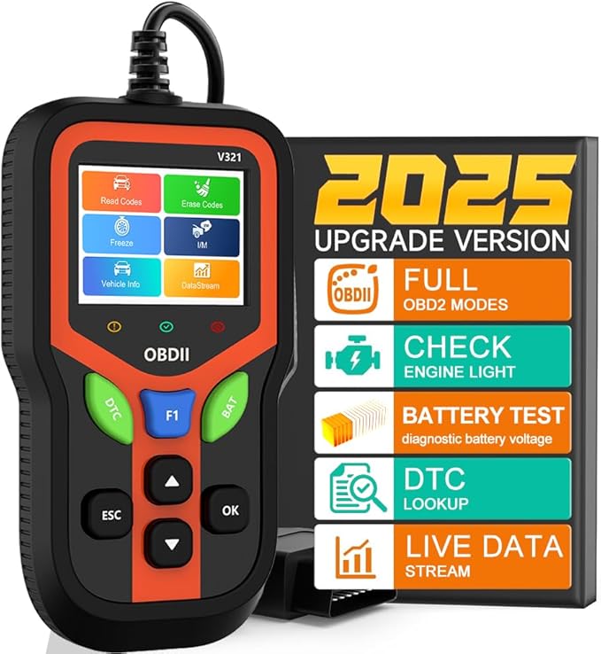 OBD2 Scanner - Car Code Reader Diagnostic Tool for Check Engine Light, Fault Code Reader & Reset, Real-Time Data, Voltage Test,