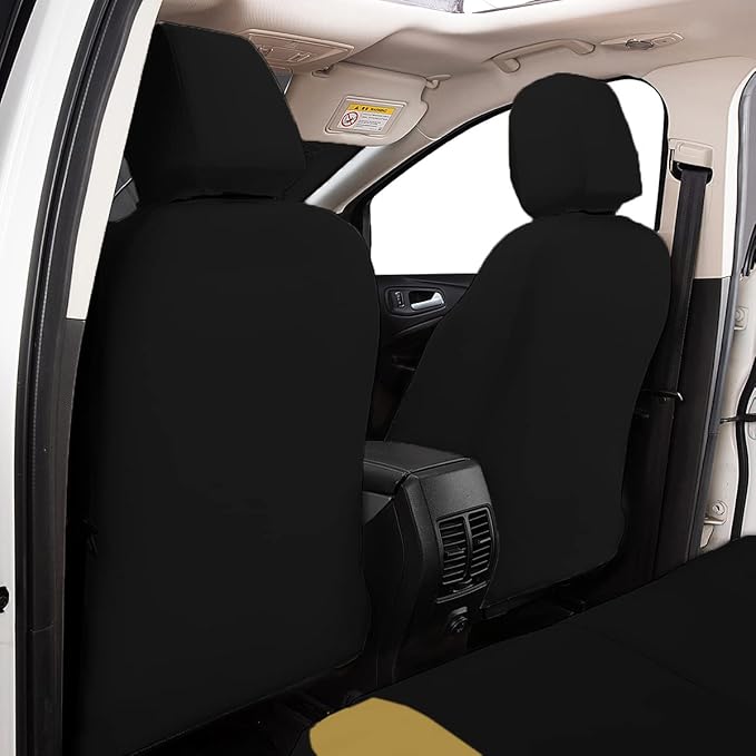 Flying Banner car seat Covers Protects Water Proof Faux Leather Carbon Fiber Front and Rear Bench (Black Beige, Full Set - 8P