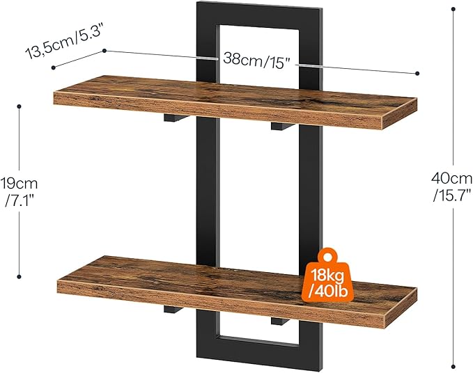 HOOBRO Floating Shelves, 15 Inch Wall Shelf Set of 4, Wall Mounted Storage Shelves 2-Tier, Hanging Bathroom Shelves, for Livi