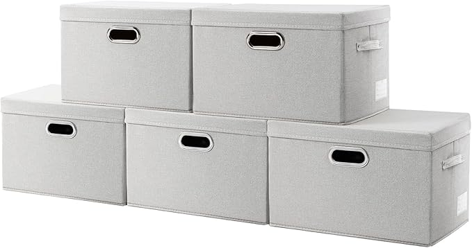 PRANDOM Large Collapsible Storage Containers with Lids [5-Pack] Fabric Foldable Storage Bins Boxes Organizer Baskets Cube wit