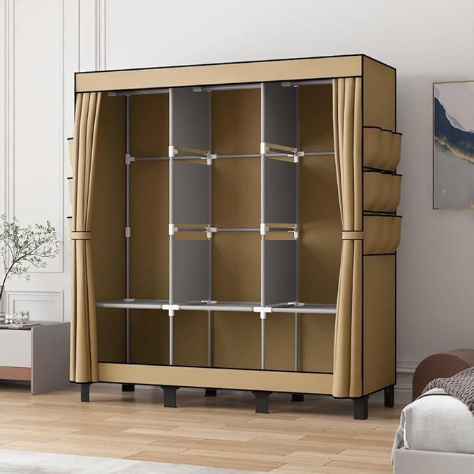Portable Closet, 51.18" Large Capacity Clothing Storage Organizer with 3 Hanging Rods 6 Shelves 18 Side Pockets, Dustproof St
