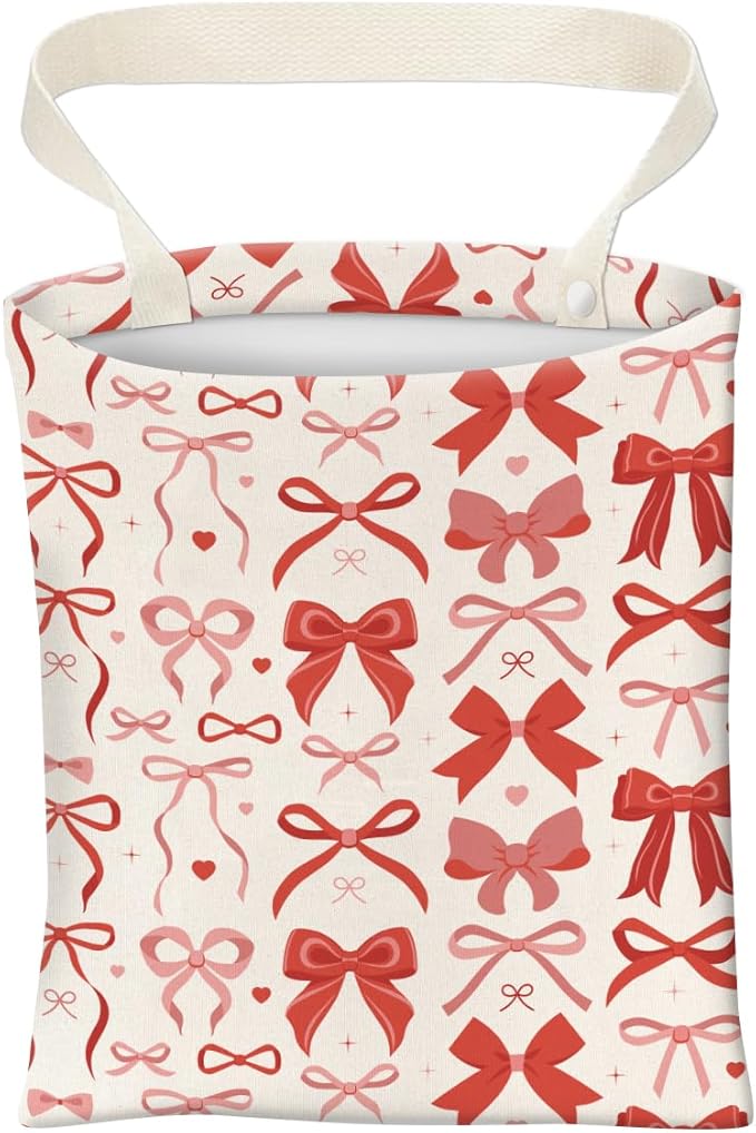 Car Trash Can, Cute Car Trash Bag, Hanging Car Organizer and Storage Bag, Trash Bin for Car Accessories, Vehicle, Travelling, Camping Cute Red Bow