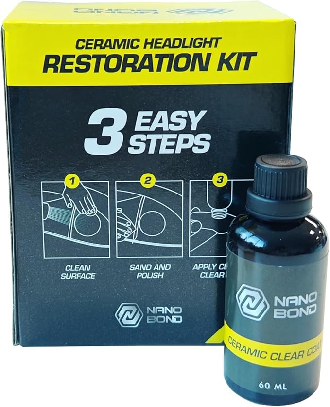 Nano Bond Ceramic Headlight Restoration Kit - No Power Tools Needed, Self-Leveling Headlight Clear Coat, 3 Easy Steps, Remove