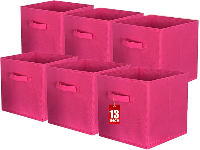 ShellKingdom Foldable Fabric Storage Cubes and Cloth Organizer Drawer for Closet and Toys, 13 X 13 X 13 INCH, 6 Pack (Fuchsia
