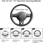 Black Genuine Leather Car Steering Wheel Cover Men Women,Cowhide Wheel Cover,Soft,Breathable,Anti-Slip,Luxury Steering Wheel 