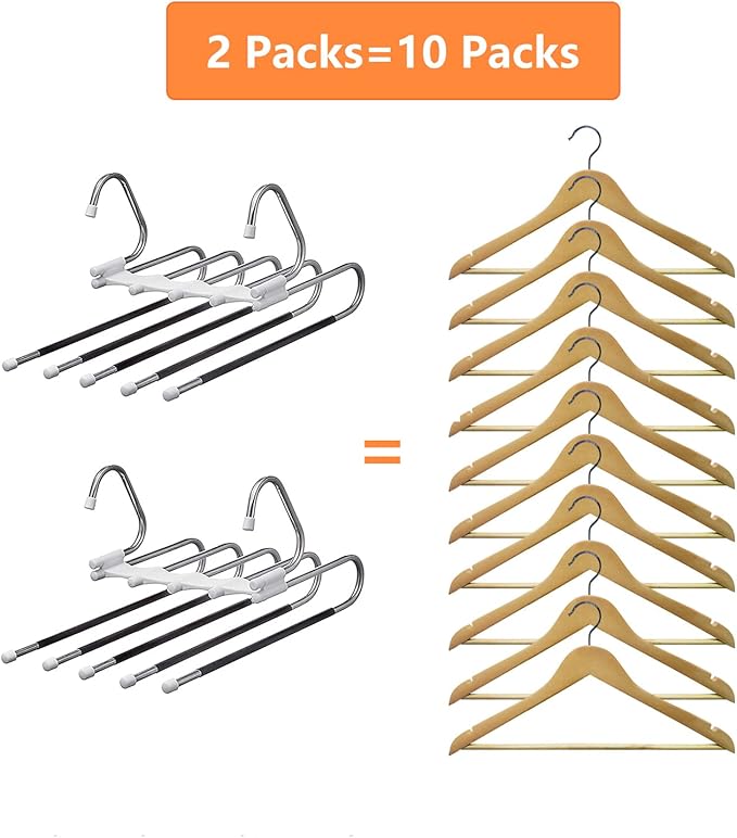 Upgrade Azeroth Pants Hangers 4 Pack Space Saving S-Type Stainless Steel Clothes Pants Hangers,Anti-Slip Design,Clothes Close