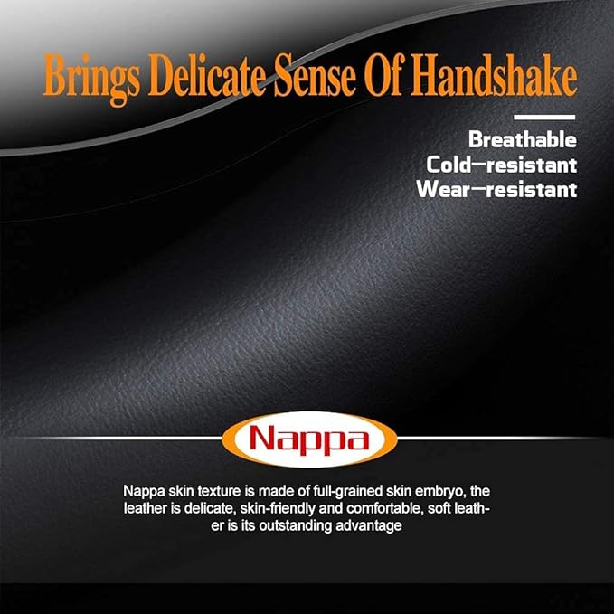 Carodi Latest Nappa Leather car Steering Wheel Cover, Stylish Non-Slip Leather car Interior 15 inches Universal (D-Shape,Blac