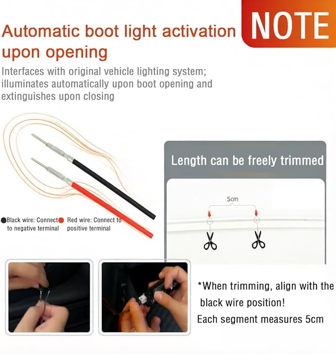 RGB LED Strip for Car Trunk Interior, Waterproof IP67 Multi-Color Car Trunk Lighting with Music Sync, Universal Car LED Strip Lights Decor
