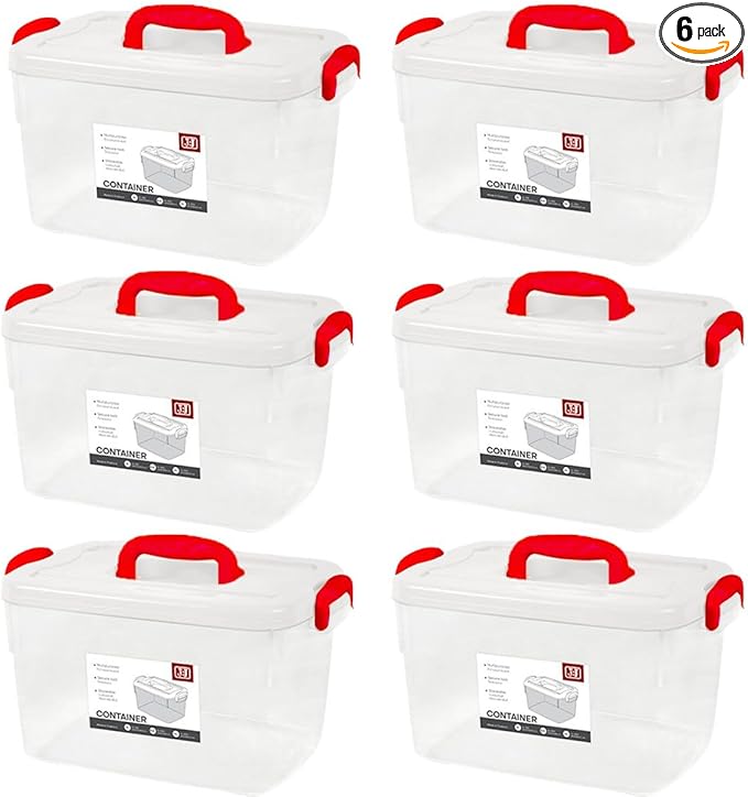 Tribello Clear Plastic Storage Bins with Lids and Handle Stackable Storage Bins, 5 Quarts - 6 Pack