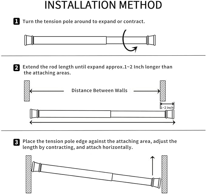 6 Pack Spring Tension Curtain Rod Adjustable Length for Kitchen, Bathroom, Cupboard, Wardrobe, Window, Bookshelf DIY Projects