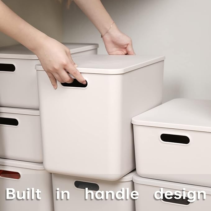 Yishyfier Plastic Storage Baskets With Lid Organizing Container Lidded Knit Storage Organizer Bins for Shelves Drawers Deskto