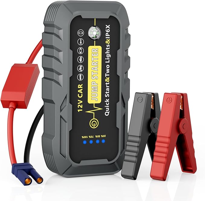 Car Battery Jump Starter, 3000A Peak Car Jumper Starter Battery Pack with Power Bank, 12V Portable Battery Booster Pack with LED Light and Jumper Cabled for Up to 8L Gas & 6.5L Diesel Engines
