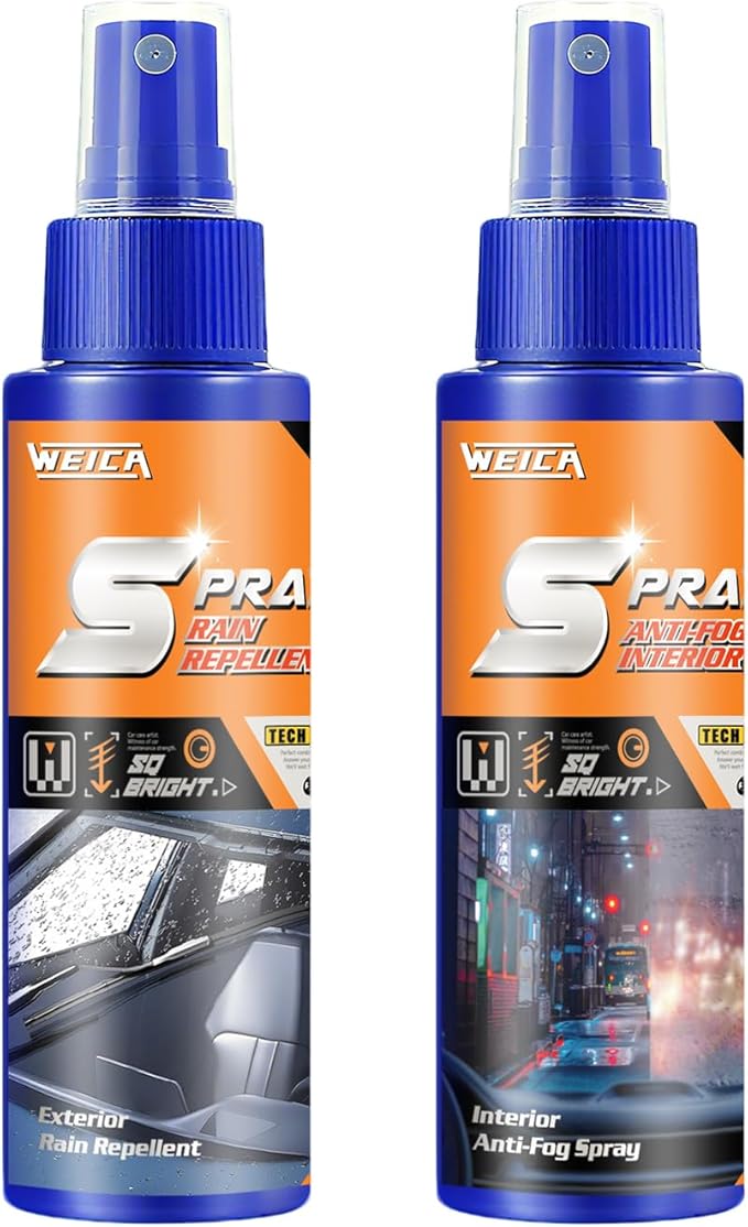 Spray Rain & Fog Defense Duo: Hydrophobic Rain Repellent & Anti-Fog Interior Spray for Car Windows, Windshield & Motorcycle V