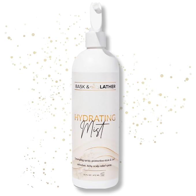 BASK & LATHER Hydrating Hair Mist, Leave-In Conditioner, Itchy Scalp Relief, Detangler, Curl Definer, Aloe Vera, Avocado Oil,