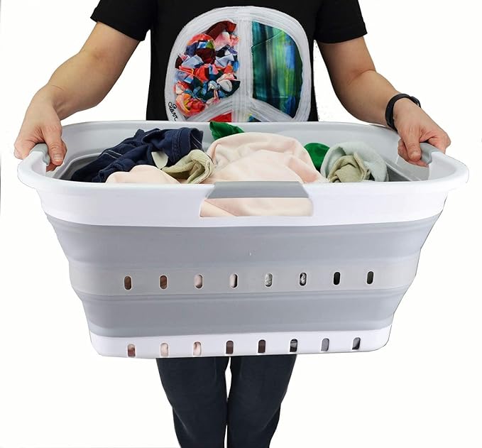 SAMMART 42L (11 gallon) Collapsible Plastic Laundry Basket - Foldable Pop Up Storage Container/Organizer - Space Saving Hampe