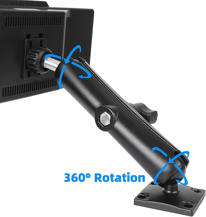 Heavy-Duty Truck Dash Mount for CarPlay Screen, Aluminum Alloy Long Arm & AMPS Square Plate Base, 360° Rotation