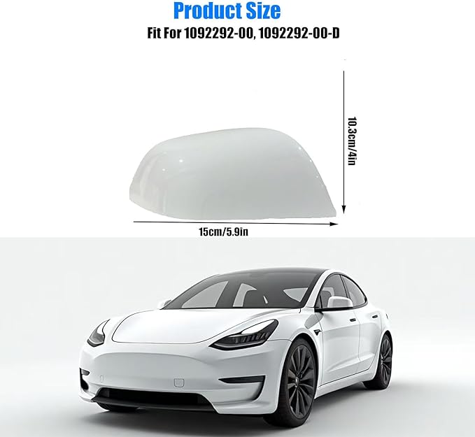 Compatible with Tesla Model 3 Side Mirror Cover Replacement 2017 2018 2019 2020 2021 2022 2023 2024 2025, Right Side Rearview Mirror Cover Cap for Model 3 Accessories(White)