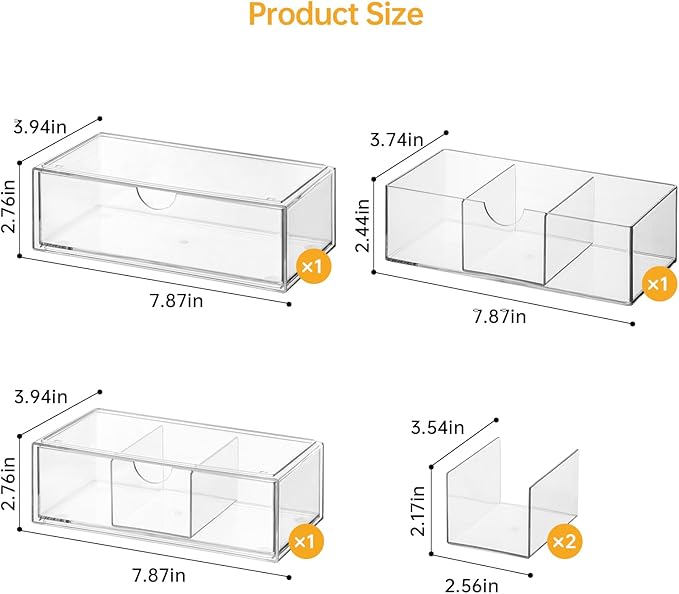 PAVSTINE Medicine Cabinet Organizer 3 Pack, Plastic Stackable Storage with 2 Drawers, Bathroom Mirror Cabinet Organizer with 