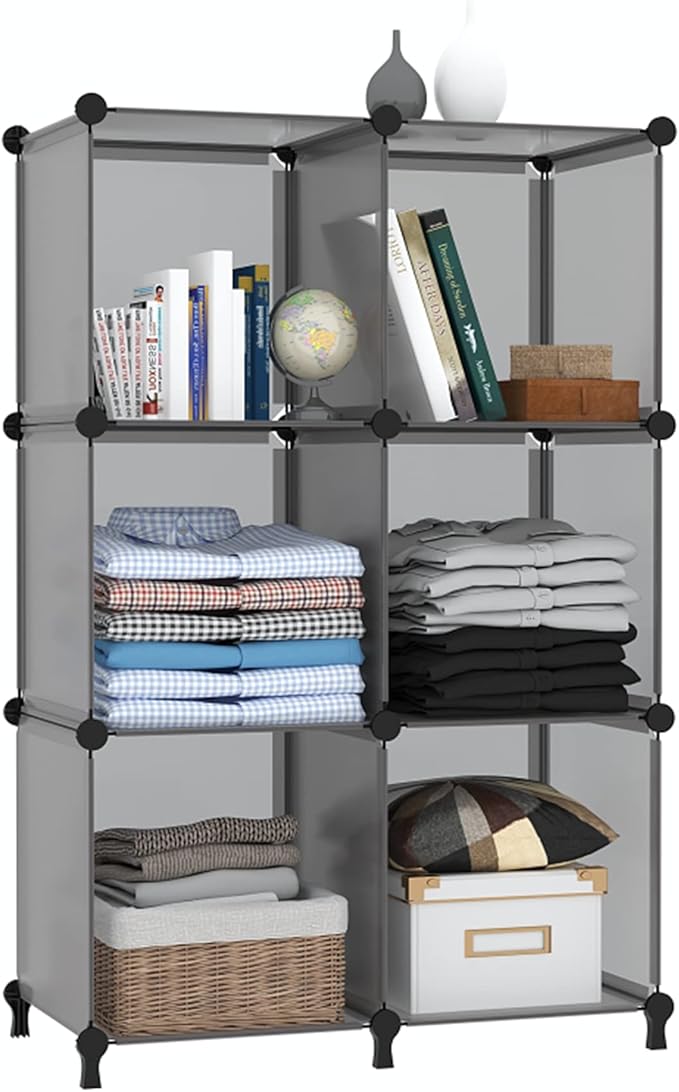 AWTATOS Cube Storage Organizer, Storage Cubes Shelves Bookshelf, 6 Cube Closet Organizers and Storage, DIY Stackable Plastic 
