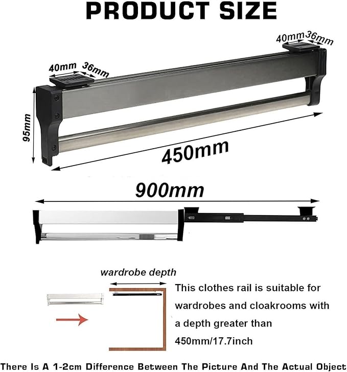 Adjustable Pull Out Clothes Rail 30-80cm, Steel Trouser Hanger Rack, Space-Saving Closet Organizer, Load Capacity 25kg, Perfe