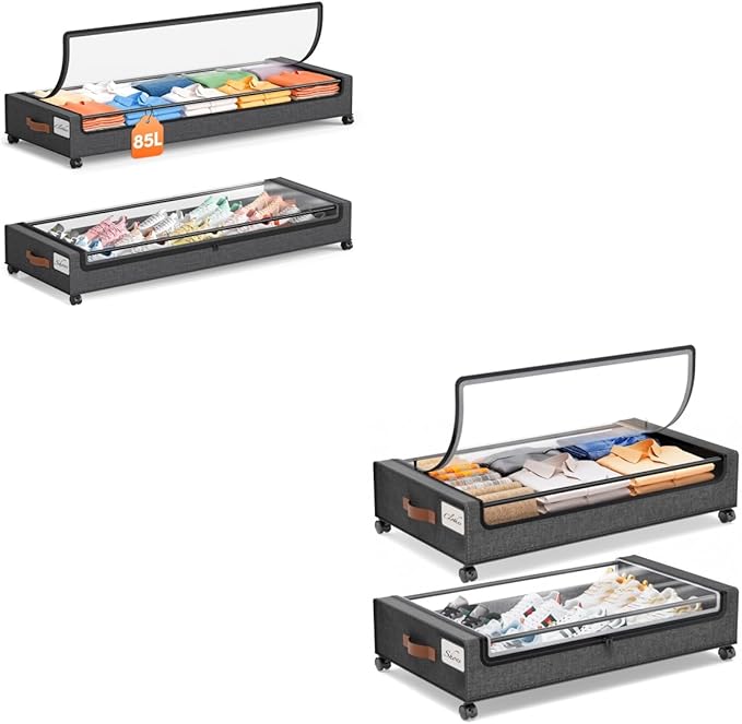 Yecaye 85L & 55L Under Bed Storage with Wheels, Hemp Grey