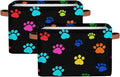 AUUXVA Colorful Paw Print Storage Basket Cube Animal Dog Cat Collapsible Storage Bin with Handle Large Baskets Box Toy Cloth 