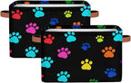 AUUXVA Colorful Paw Print Storage Basket Cube Animal Dog Cat Collapsible Storage Bin with Handle Large Baskets Box Toy Cloth 