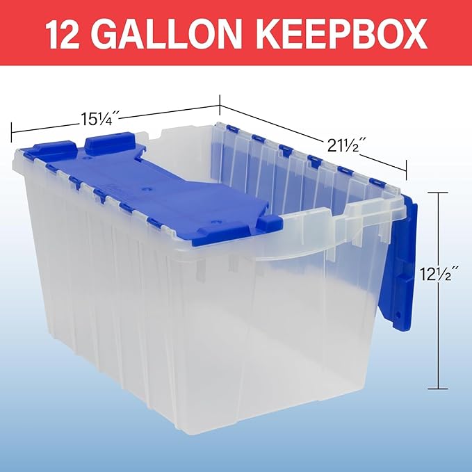 Akro-Mils KeepBox 12 Gallon Storage Container, Nesting and Stackable Plastic Storage Box with Lid Attached, Clear Tote for Ga
