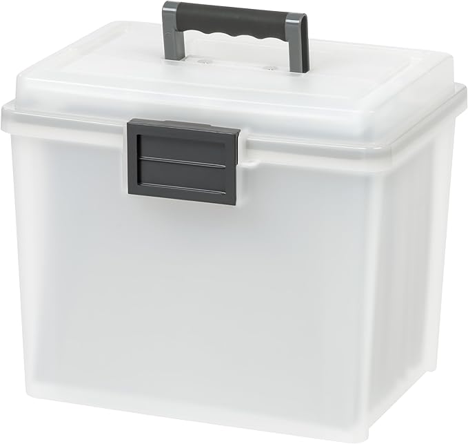 IRIS USA File Box WeatherPro Portable File Organizer Plastic File Box for Letter File w/ Organizer-Lid, Durable Lid and Seal 
