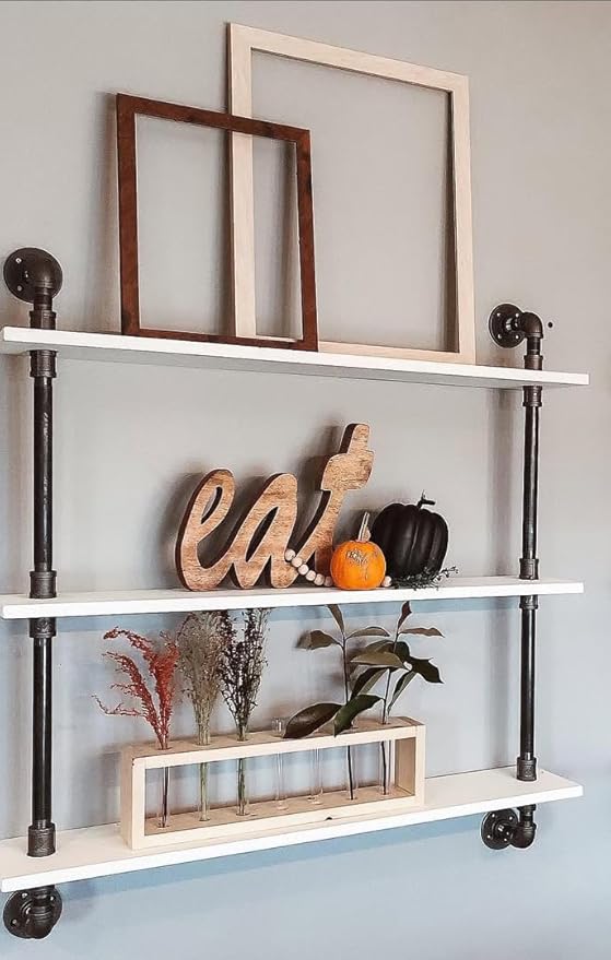 Industrial Pipe Shelving Rustic White Pipe Wall Shelves Bathroom Shelves with Wood Planks Industrial Floating Shelves 30 Inch