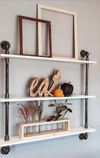 Industrial Pipe Shelving Rustic White Pipe Wall Shelves Bathroom Shelves with Wood Planks Industrial Floating Shelves 30 Inch
