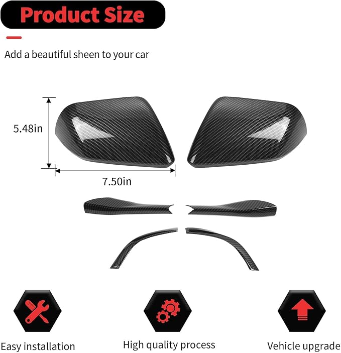 RT-TCZ Rearview Mirror Cover Reversing Mirror Base Cover Trim Kit Decoration Accessories for Ford Mustang 2015-2023 (Carbon Fiber)