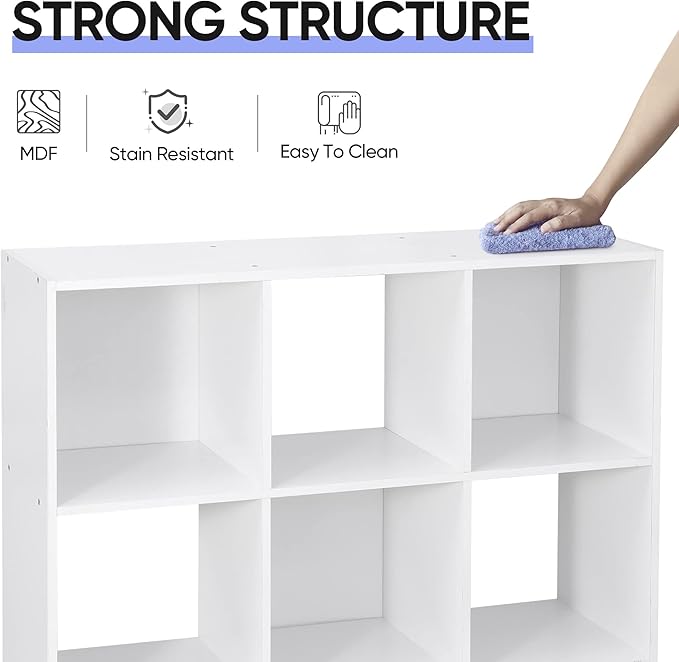 SUPER DEAL 9 Cube Storage Organizer 11 inch Cube Storage Shelf 3 x 3 Wood Bookcase Display Bookshelf with 5 Removable Back Pa