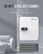Uniclife 28-Key Steel Key Cabinet with Combination Lock Wall Mounted Key Organizer with Resettable Code White Digital Securit