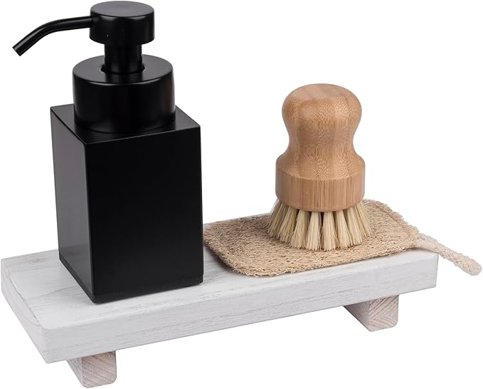 zoocatia Small Wood Tray Pedestal Stand Farmhouse Bathroom Decor Decorative Wooden Riser Kitchen Soap Dish Holder for Vanity,