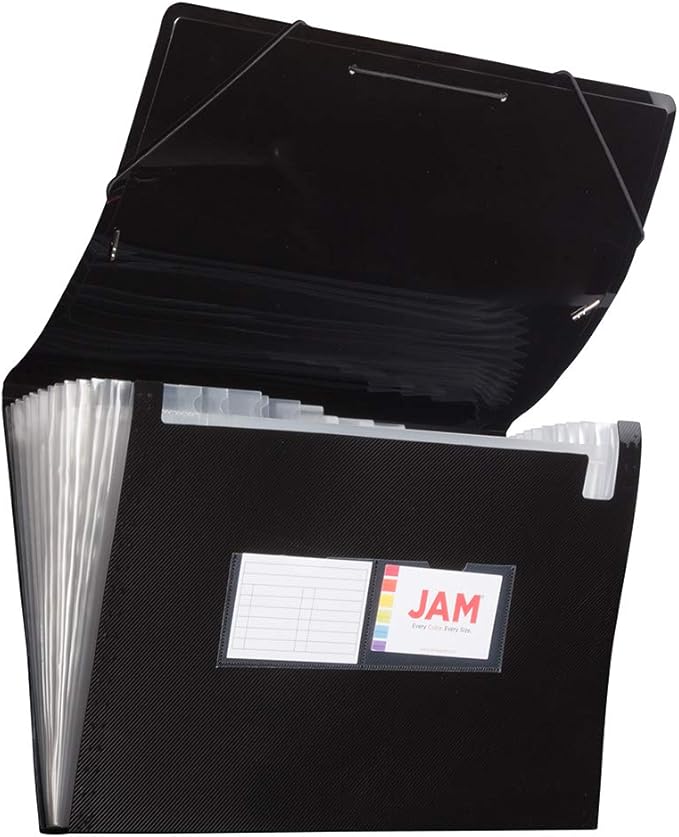 JAM PAPER Accordion Folders - 13 Pocket Plastic Expanding File - Legal Size - 10 x 15 - Black - Sold Individually