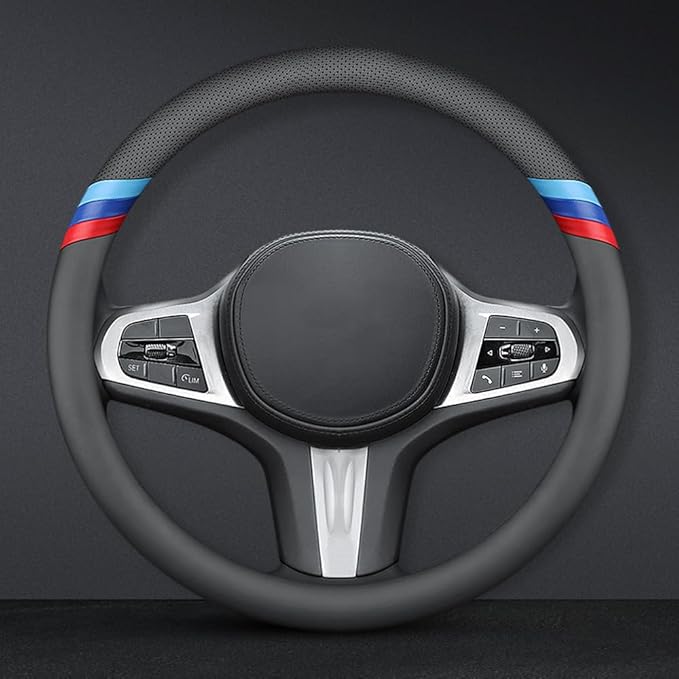 Nappa Leather Slim Stylish Steering Wheel Cover for BMW Steering Wheel Cover Interior Conversion (Black)