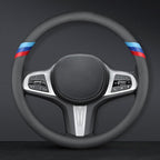 Nappa Leather Slim Stylish Steering Wheel Cover for BMW Steering Wheel Cover Interior Conversion (Black)