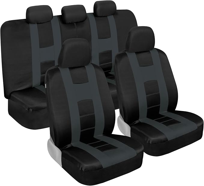 BDK carXS Charcoal Gray Two-Tone Car Seat Covers with Matching Back Seat Cover, Made to Fit Most Auto Truck Van SUV, Interior