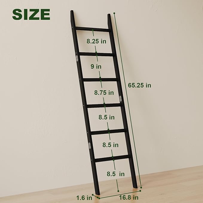 Bamboo Towel Rack 6-Tier Blanket Ladder for Living Room, Bedroom, Bathroom Space-Saving Decorative Ladder for Quilts, Towels 