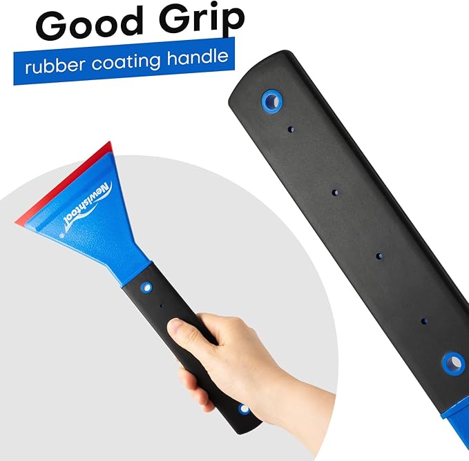NEWISHTOOL Window Tint Squeegee Rubber with Handle, 3 PCS Different Durometer Blades Long Handle Rubber Squeegee, Water Wiper Swiper for Windshield Cleaning Window Film Application PPF Installation