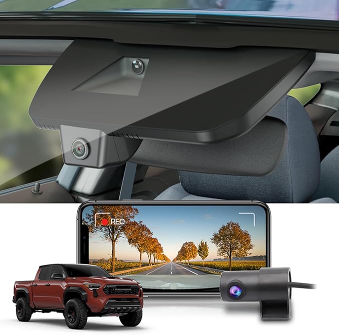 Fitcamx Front 2K+Rear 1080P Dash Cam Adapts for Toyota Tacoma & Hybrid 2024-2026, OEM Look, Dual HD Video, WiFi & APP, Loop R