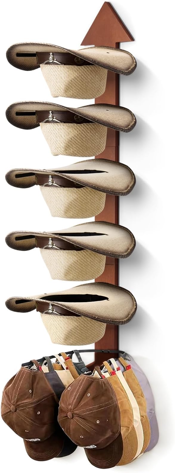 Cowboy Hat Holder for Wall 6 Pieces Arrow Solid Wood with Metal Western Hat Rack Wall Decor Hat Organizer Hanger Storage for 