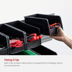 IRIS USA Stackable Storage Bins Open Front, 6 Pack, Plastic Hanging Organizer Caddy Basket for Hardware Crafts, Small Parts, 