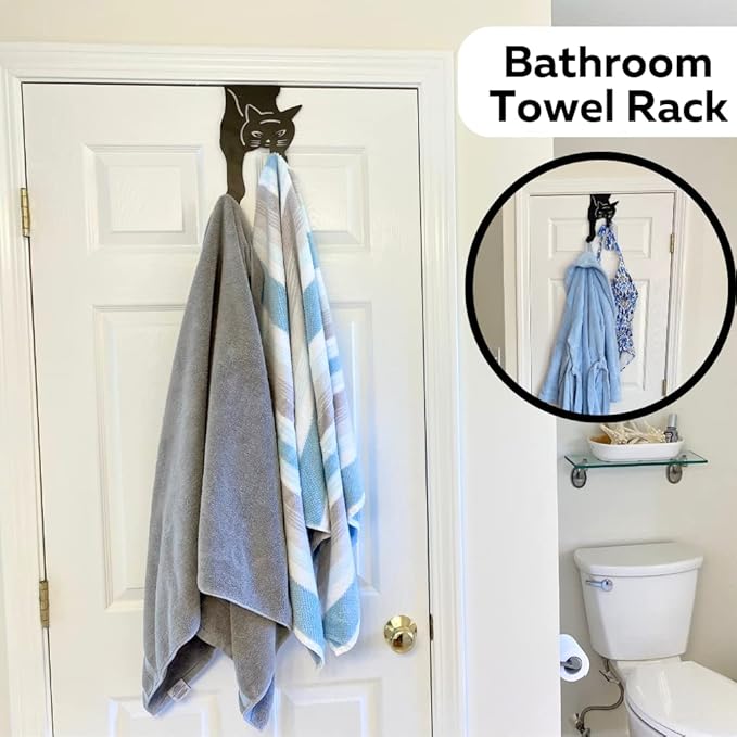 Evelots Cat Over The Door Hooks for Hanging-Set of 2 Black-Over The Door Organizer-Strong Metal Hooks