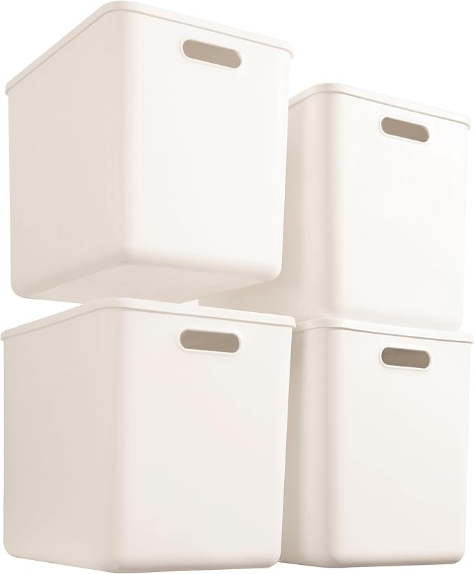 4 pack large plastic White storage bins Baskets, Toy Box Chest with Lids and Handle，Organizer Containers for Baby，Kids,snacks
