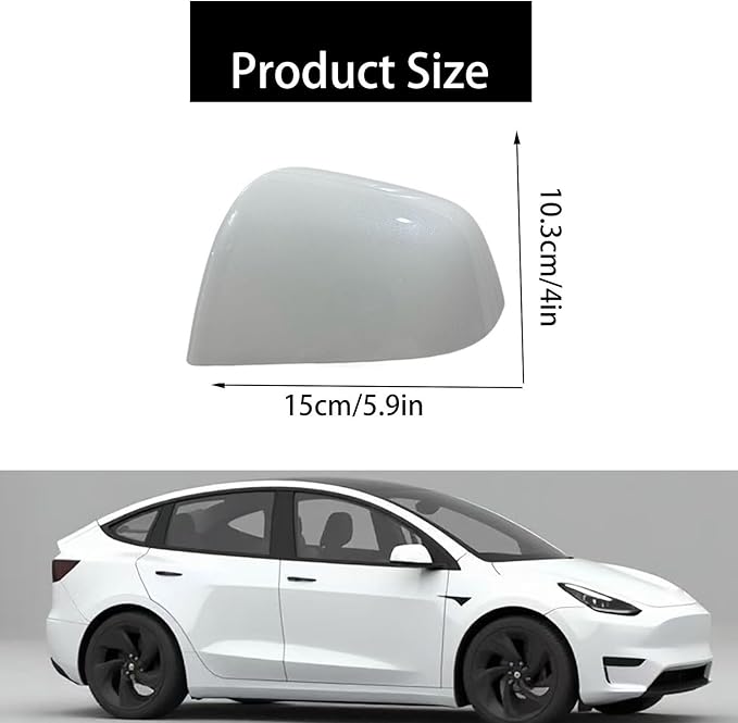 Compatible with Tesla Model Y Side Mirror Cover Replacement 2021 2022 2023 2024, Left Driver Side Rearview Mirror Cover Cap for Model Y Accessories(white)