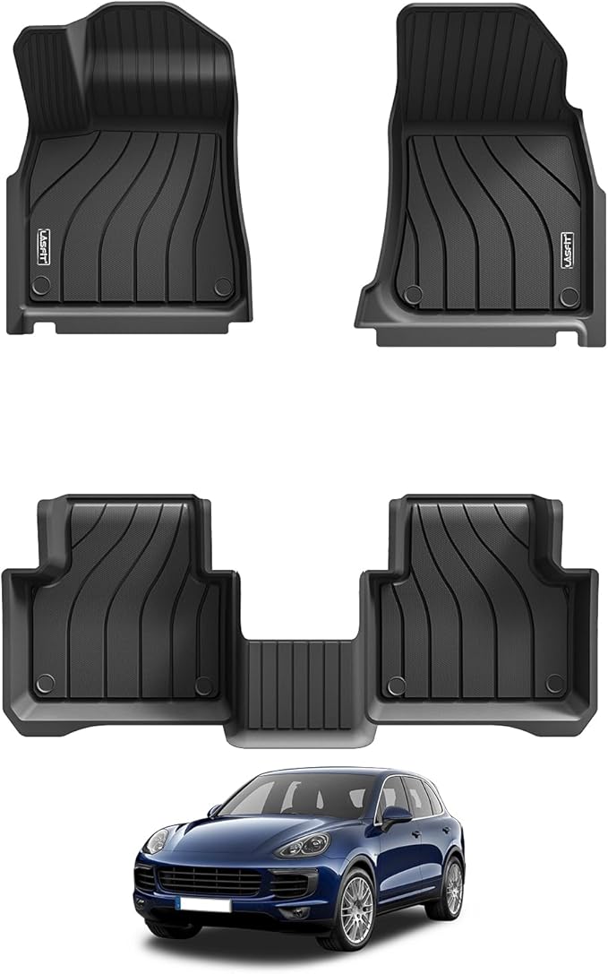 LASFIT Floor Mats for Porsche Cayenne 2019-2026 All Weather Floor Liner TPE Custom Fit 1st & 2nd Row Rubber Car Mats for Porsche Cayenne Automotive Accessories, Black, Easy to Clean